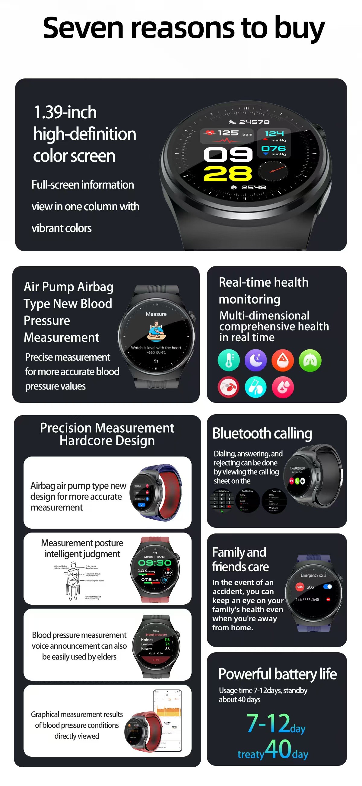 IPS Screen Air Pump Blood Pressure Heart Rate Monitor Smart Watch S28 1.39 inch