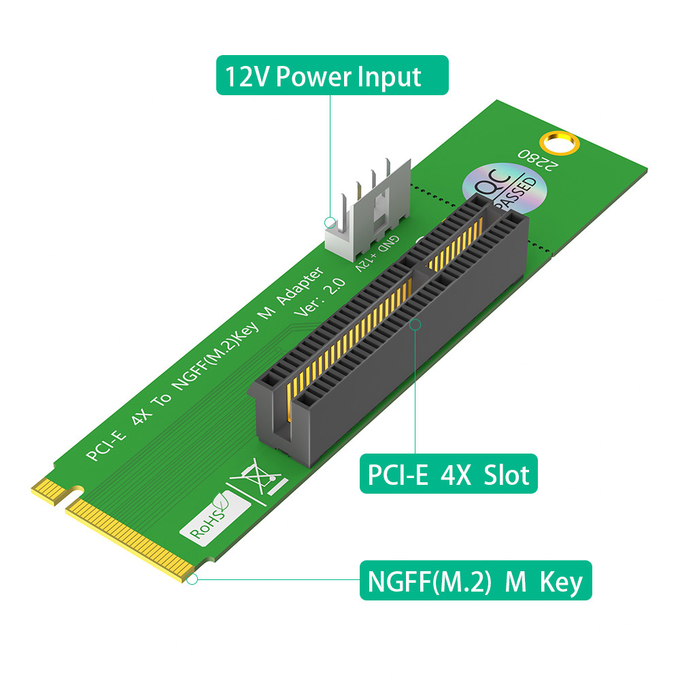 PCI Express PCI-E 4X to NGFF M.2 PCIe Riser Card X4 to M2 Key M Adapter Indicator for Crypto
