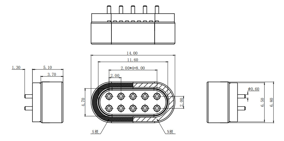 1.5A double row 10pin male and female magnetic connector pogo pin 2.0mm pitch
