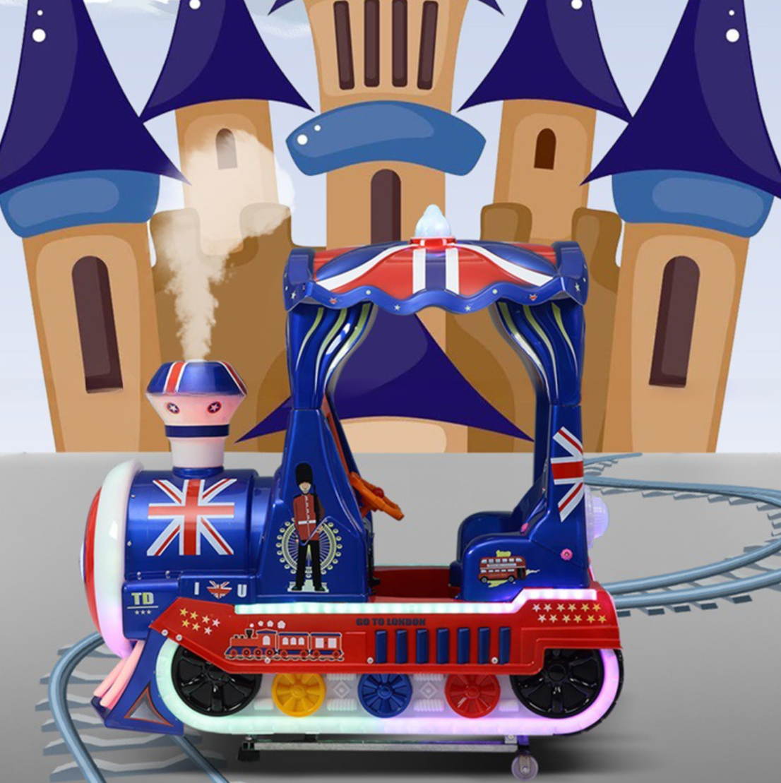 Hot Sale Funny Games Coin Operated Swing Kiddie Rides British Train Kids Machine