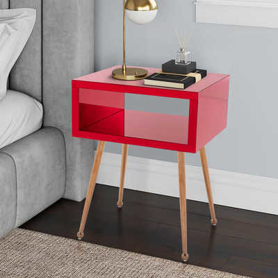 W17.91inch Red Mirror Coffee Bedside Table 10.8kgs Stainless Steel Leg