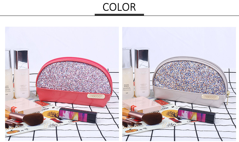 Portable Makeup Pouch Waterproof Glitter PU Travel Bag For Women Girls