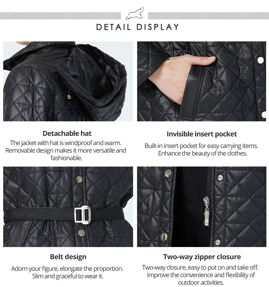 outside mid-length coat elegant hook belt, black colour