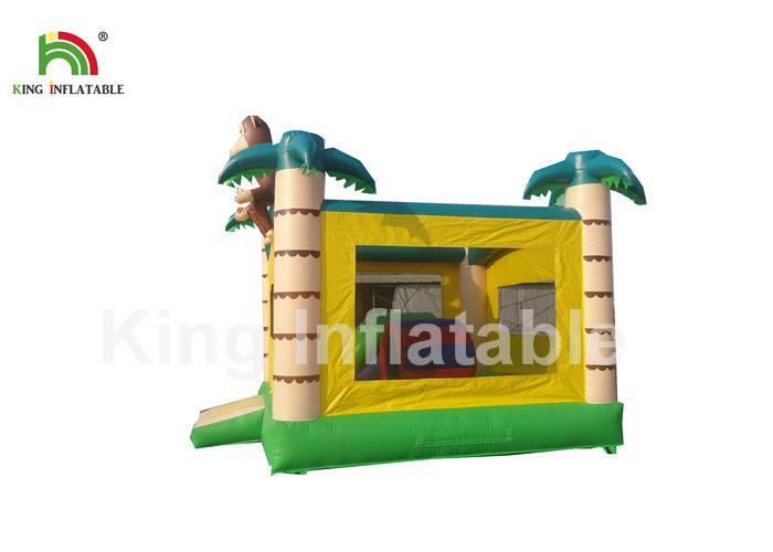 Palm Tree Yellow Inflatable Kids Jumping Castle With Step And Mesh