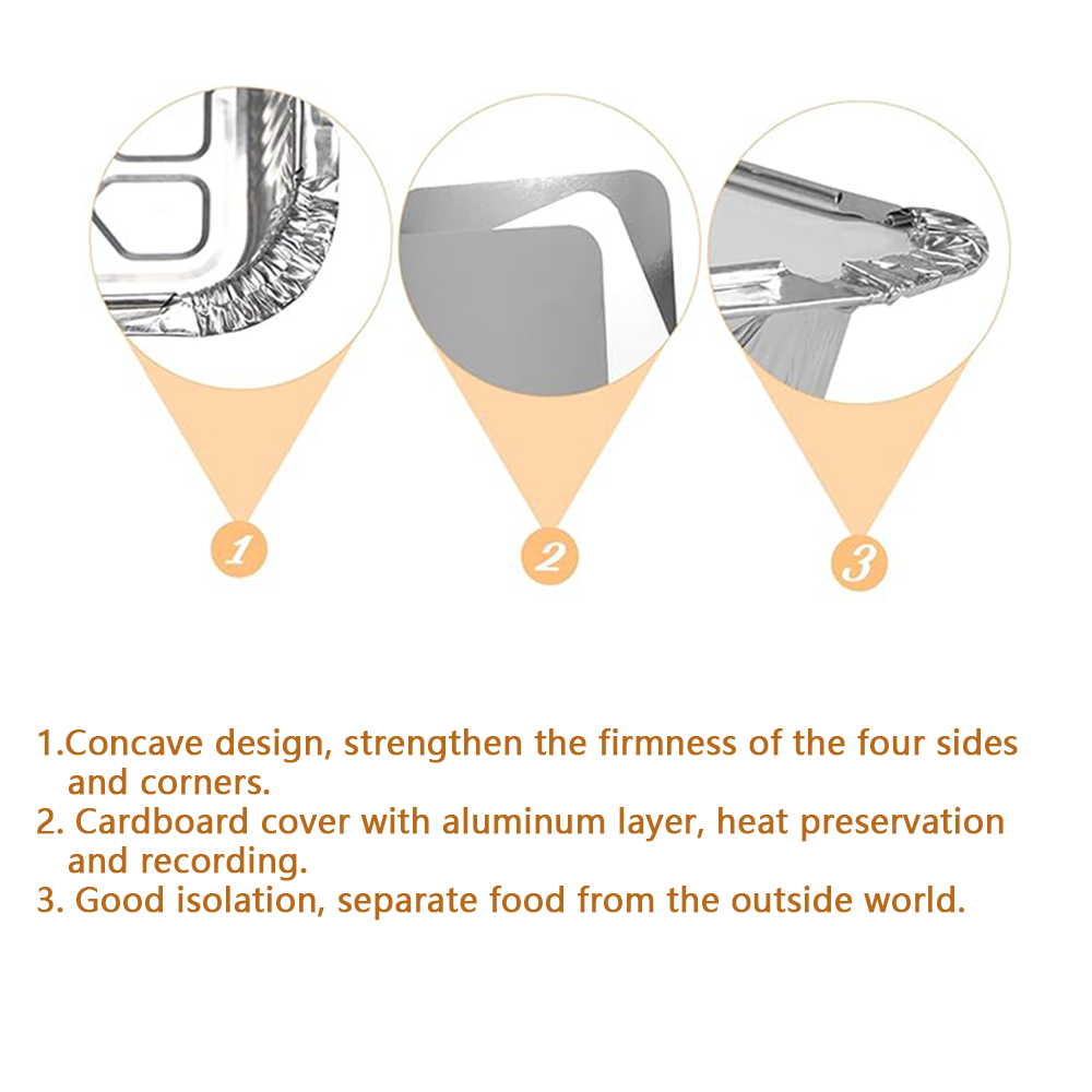 Cardboard Lid Silver Aluminium Foil Lunch Box for Food Storage and Take Away 890cc