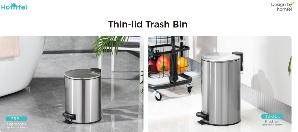 Household Foot Pedal Stainless Steel Trash Bin with Rolling Cover 3L 5L 8L 12L 20L 30L