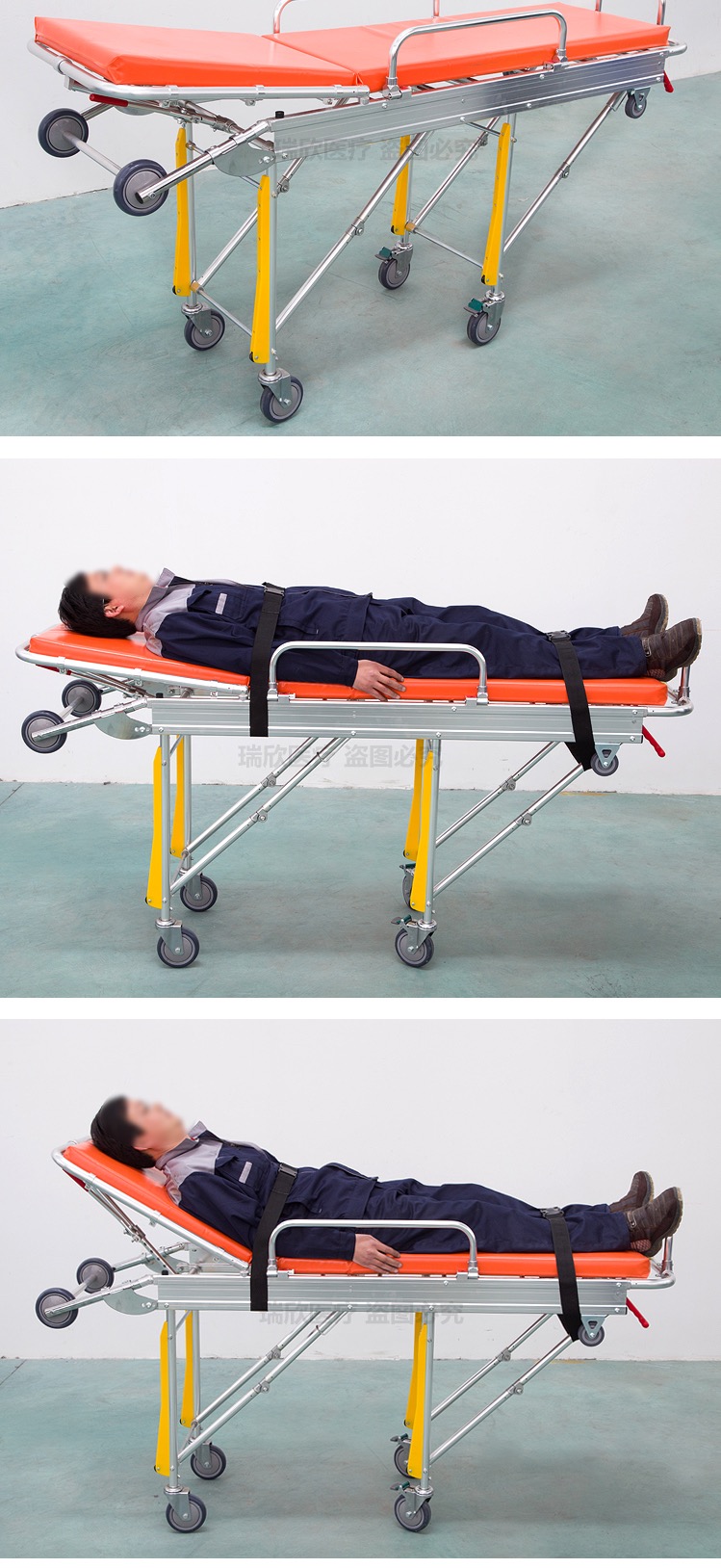 Durable Ambulance Folding Stretcher Aluminum Alloy Double Fold Stretcher