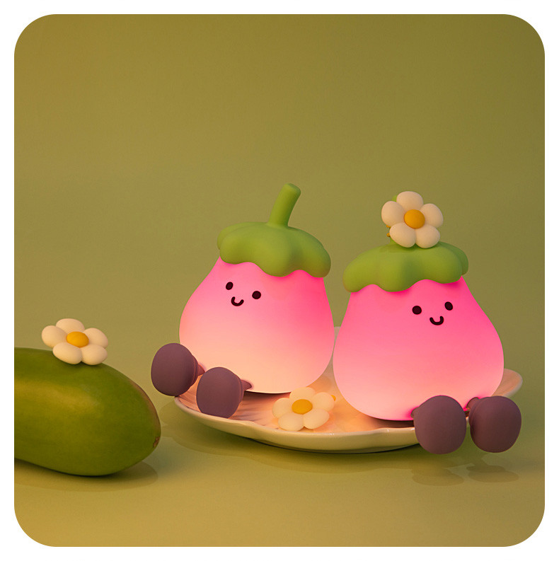 2025 Hot Sale Led Battery Usb Powered Eggplant Night Lights Kids Lamp For Home Decoration Holiday Lighting Night Lights For Gift
