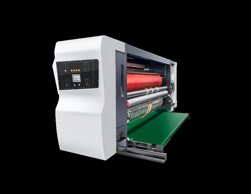 White Automatic Steel Flexo Printing Slotting Cardboard Box Die Cutting Machine For Different Cardboard Making