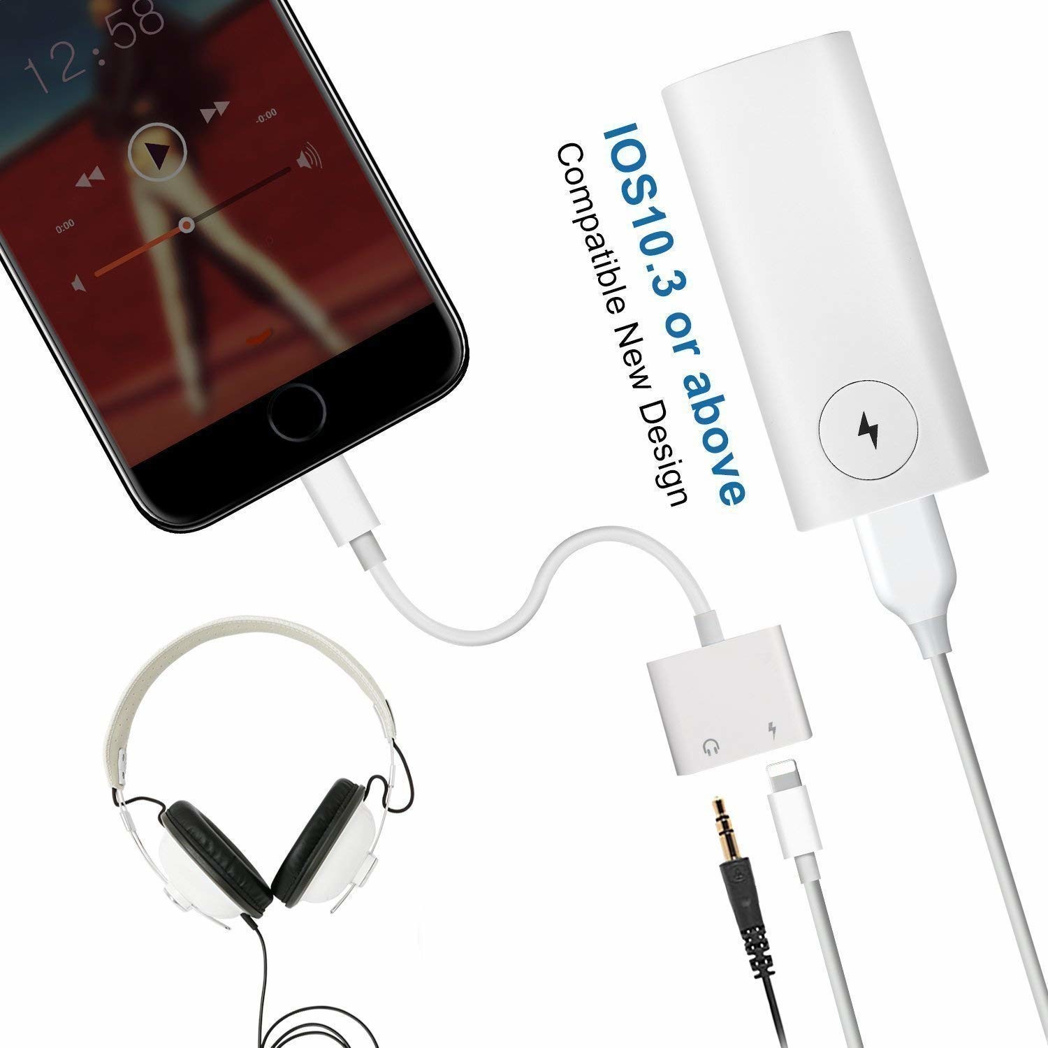 3.5 mm Headphone Jack Adapter Charger Converter 2 in 1 DC 3.5mm Earphone Audio Charging Splitter for iPhone and iPad