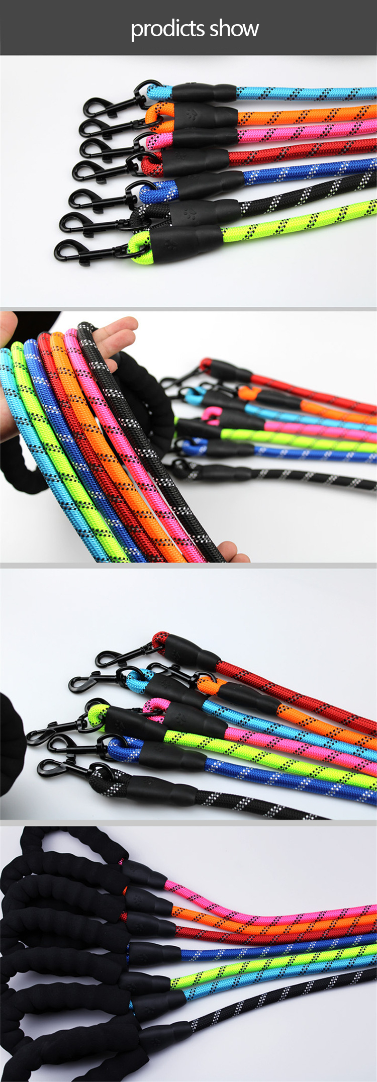Pet Leashes Padded Handle Customized Color Portable Comfortable Free Reflective Nylon Rope