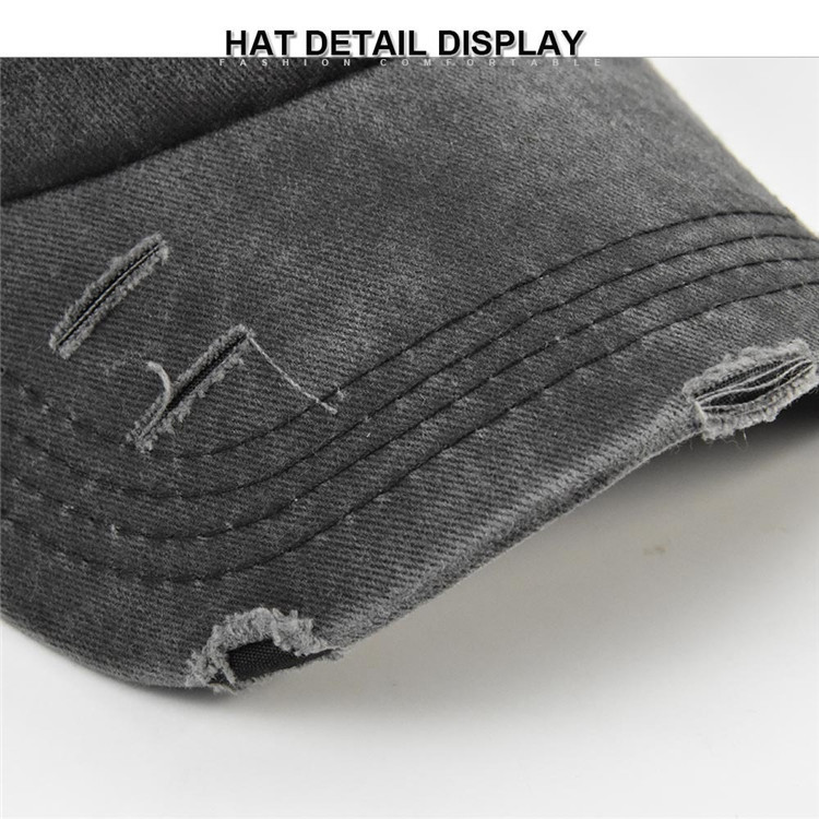Women'S Washed Distressed Cotton Denim High Ponytail Hat Adjustable Baseball Cap