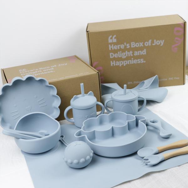 Modern Style Silicone Dinnerware Set , BPA Free Baby Silicone Plate bowl cup bib