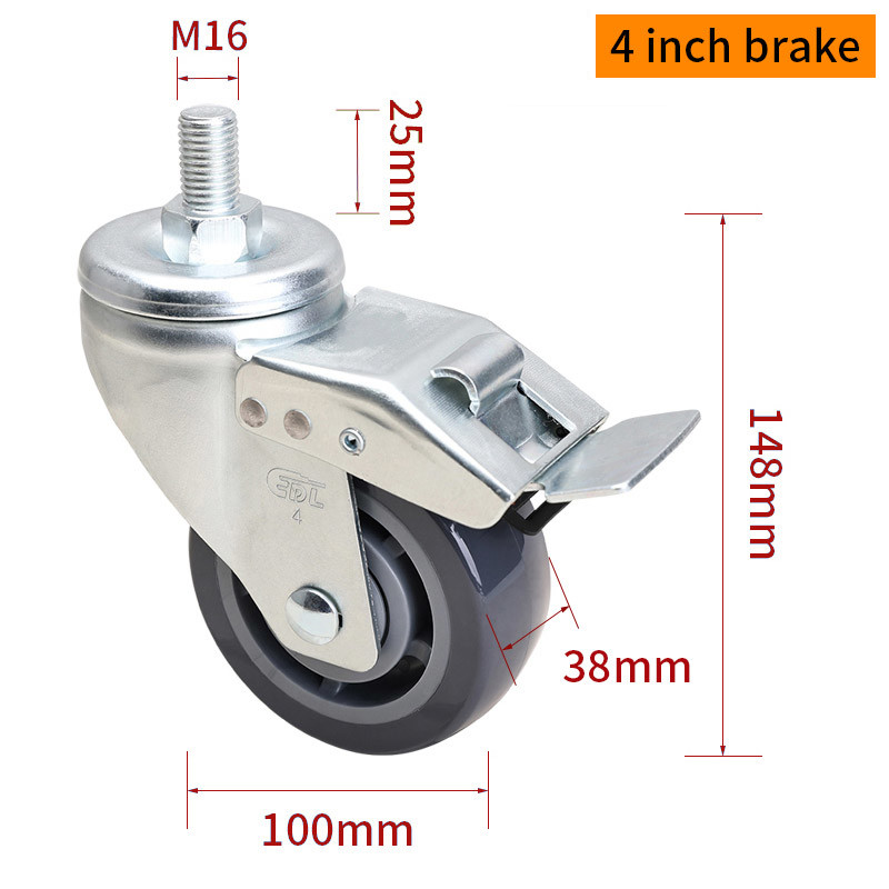 EDL Medium Duty TPU Caster 4inch 250kg Threaded by Swivel and Brake type