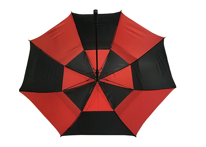 Black Red Double Canopy Windproof Golf Umbrellas Wind Resistant Grip Plastic Handle