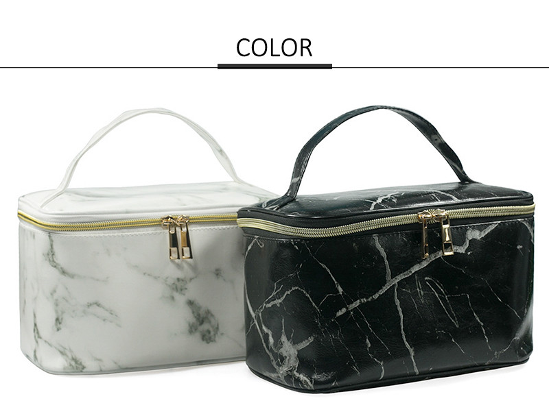 Zipper Closure Ladies Marble PU Leather Makeup Bag Case