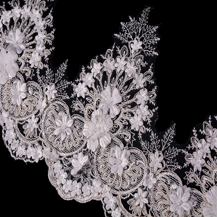 Handmade 80% Nylon Lace Trim / Guipure Lace Trim Knitted With Beads