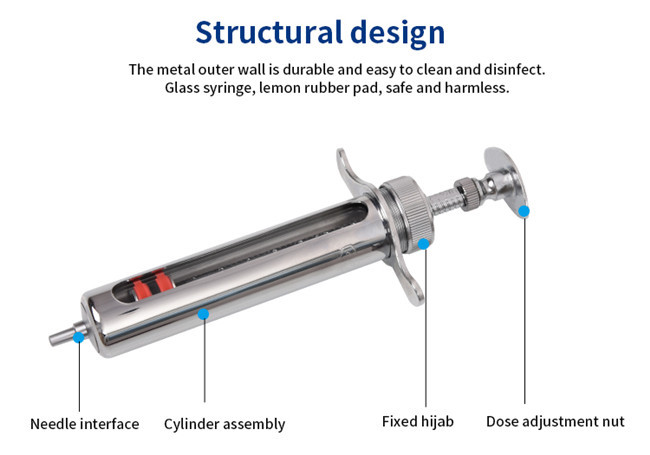 Poultry 30ml Reusable Metal Syringe 15CM Animal Injection Syringe