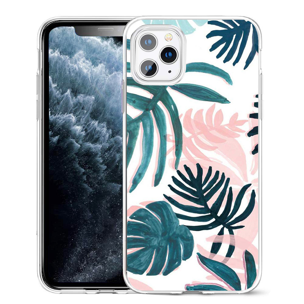 High Clear Camera Protection Phone Cases For Iphone 12 pro max Floral Leaf Pattern