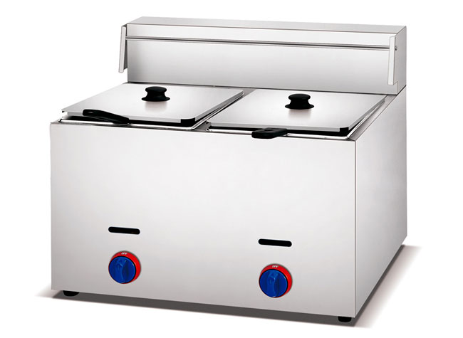 5.2kw Stainless Steel  Cooking Equipment Double Basket Gas Deep Fryer 1 Tank Snack Machine