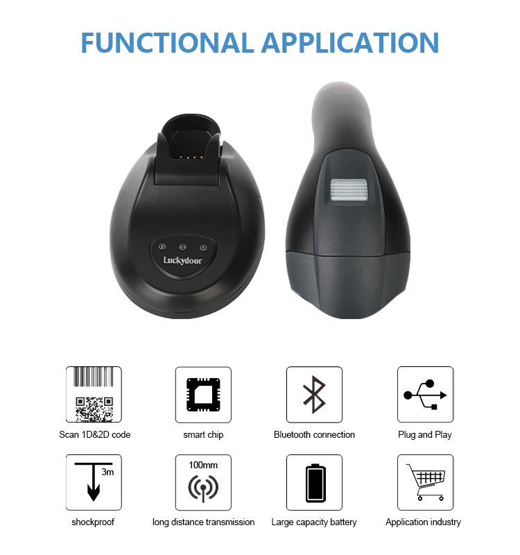 Wireless Bluetooth 1D 2D Barcode Scanner CMOS Imager With Charging Base / Stand