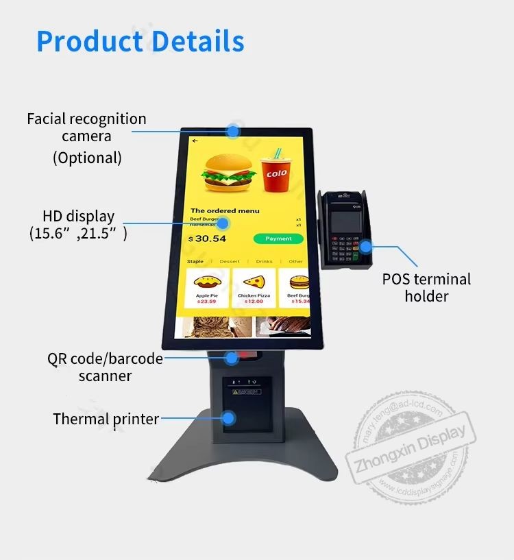 15.6" Touch Screen Windows POS Payment Kiosk with Double Sided Self Service Order Tablet and Incell Capacitive Touch