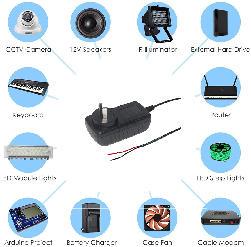 AU plug ac to dc open end wall adapter