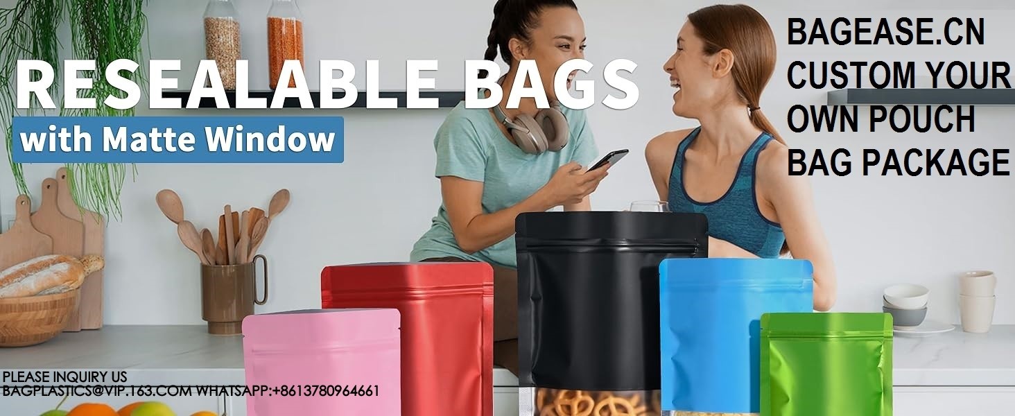 Smell Proof Bags Resealable Bags With Matte Window, Foil Pouch Stand Up Sealable Bags For Packaging