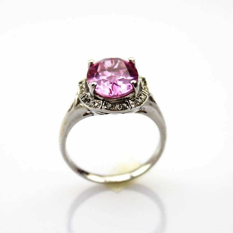 Fashion Jewelry 925 Silver Oval Pink Cubic Zircon Gemstone Ring (R193)