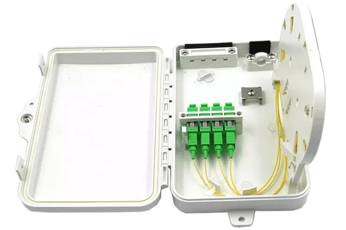 4Port Fiber Optic Terminal Box SC Simplex SM Cables White Waterproof IP-66