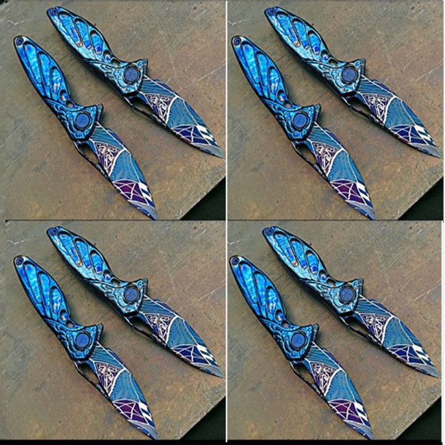 CNC Machining Hunting Knife Designs Blue Damascus Knife