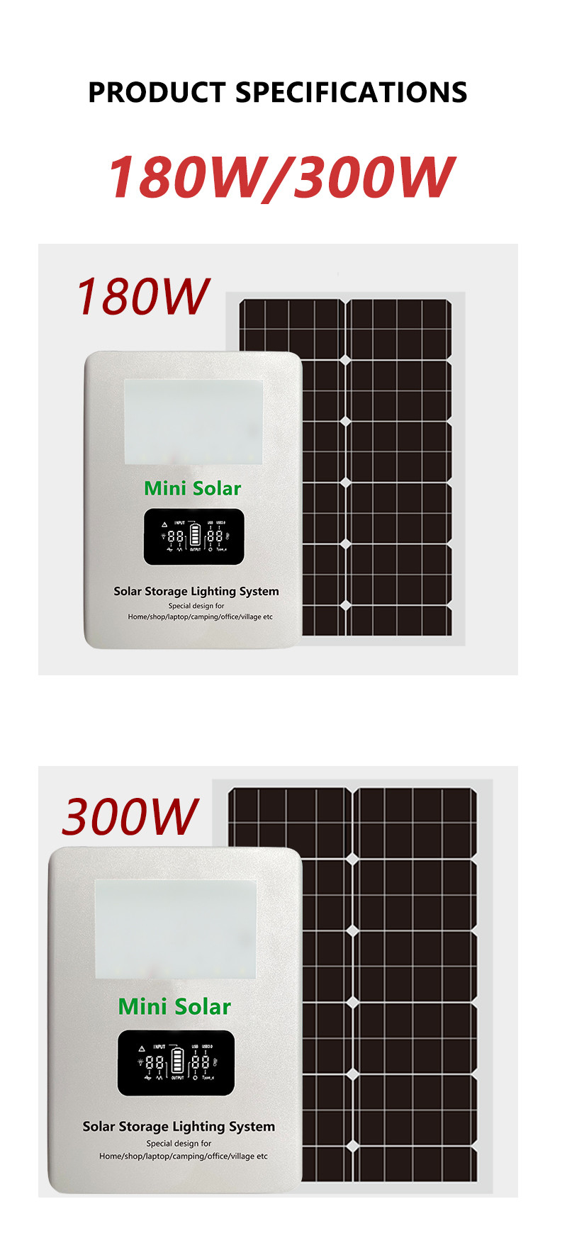 White Portable Solar Generating Systems Energy Solution SRE-938 180W/300W