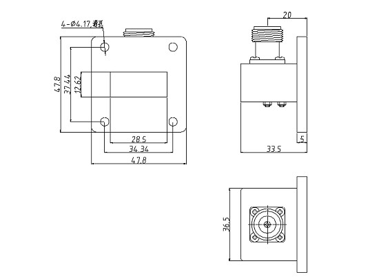 Black Painted N-K Interface Waveguide To Coax Adapter Low VSWR