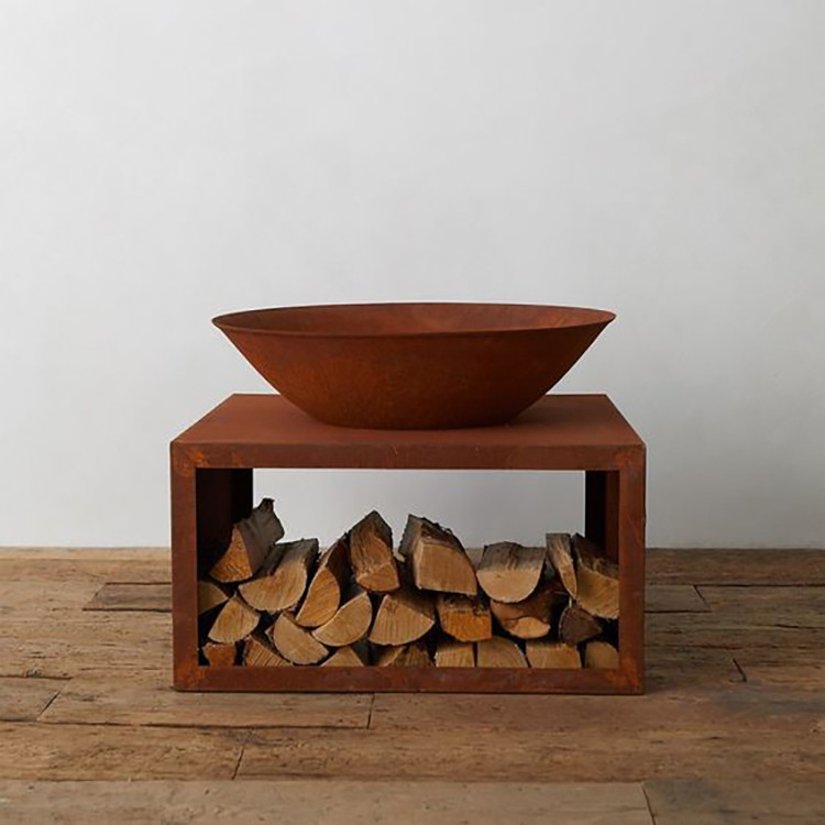 Outdoor Garden Decor Round Corten Steel Fire Pit Wood Burning Rusty-Colored 