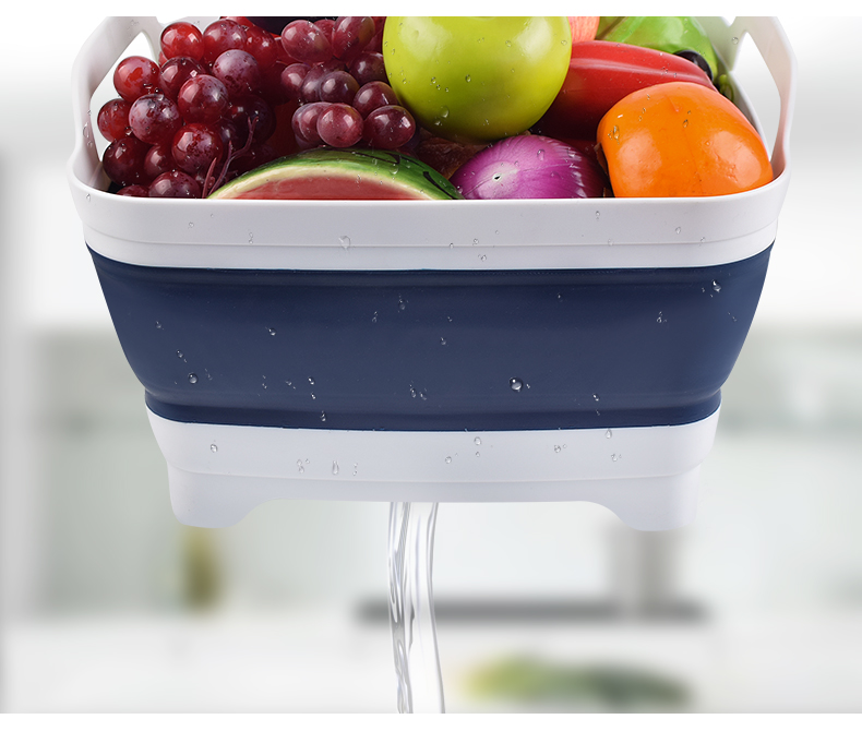 Collapsible 9L Silicone Strainer Basket Silicone Household Products Blue White