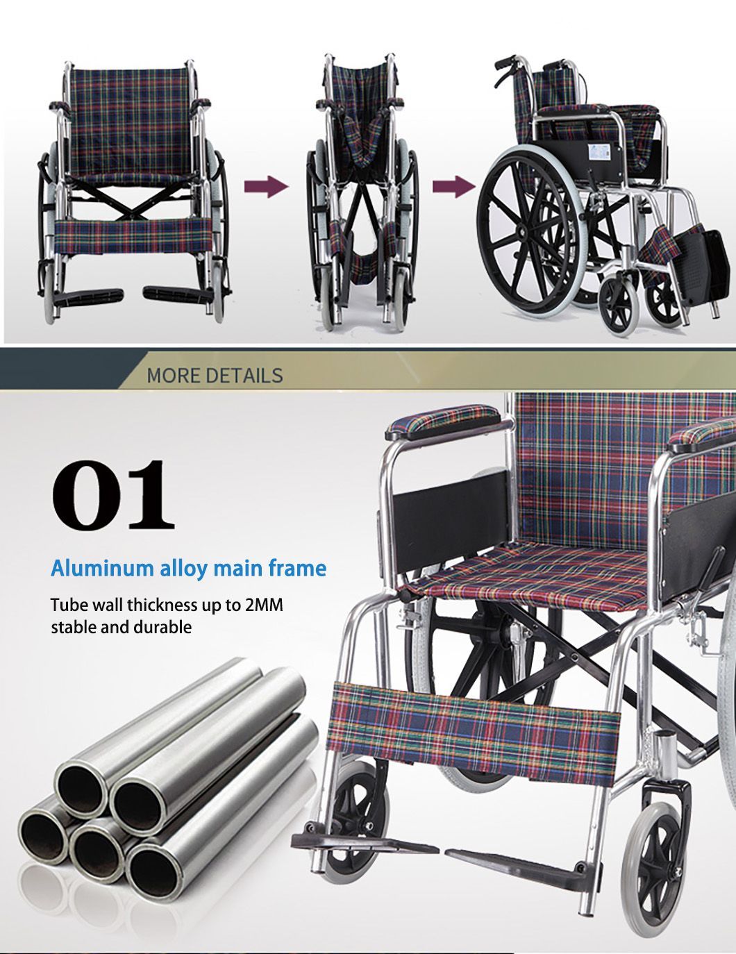 High Quality Multifunctional Manual Folding Steel Wheelchair