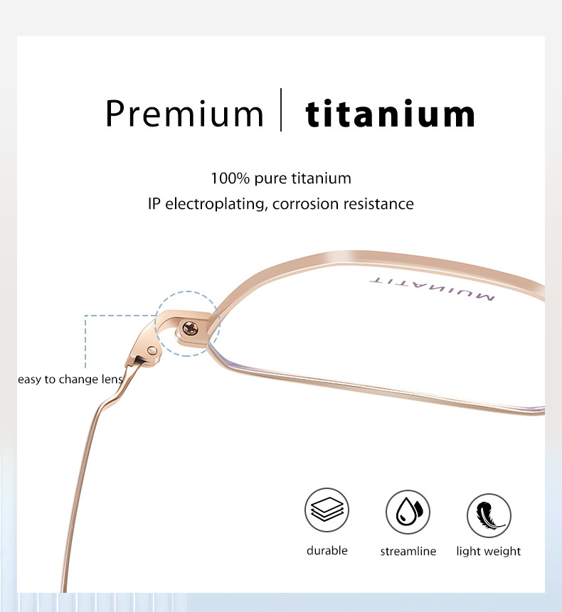 Business Bendable Titanium Frame Glasses Stainless Steel Frame Anti Scratch