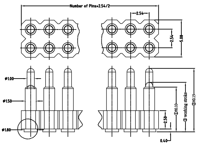 2.54mm Pitch Pogo Pin Connector Double Row Spring Loaded Contact Connectors 16pin Male Female