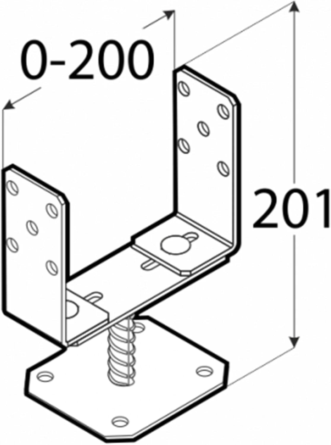 Adjustable Metal Brackets 0-200mm for Fence Post Repair to Concrete, Decking Support