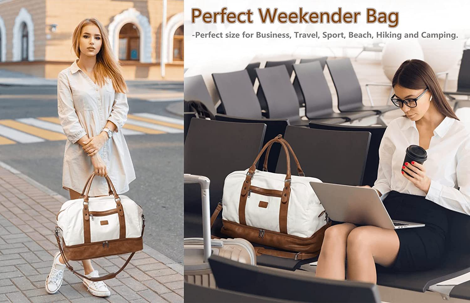 Stylish Duffel Travel Bags With Laptop Compartment Toiletry 19 Inch 19.7x9.8x14.6"