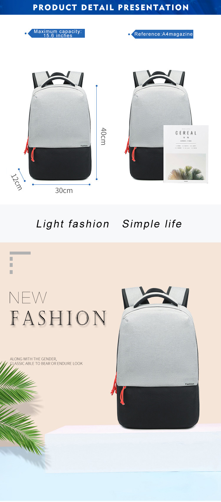 15L Lightweight Laptop Backpack With USB Charging Port 0.45kg