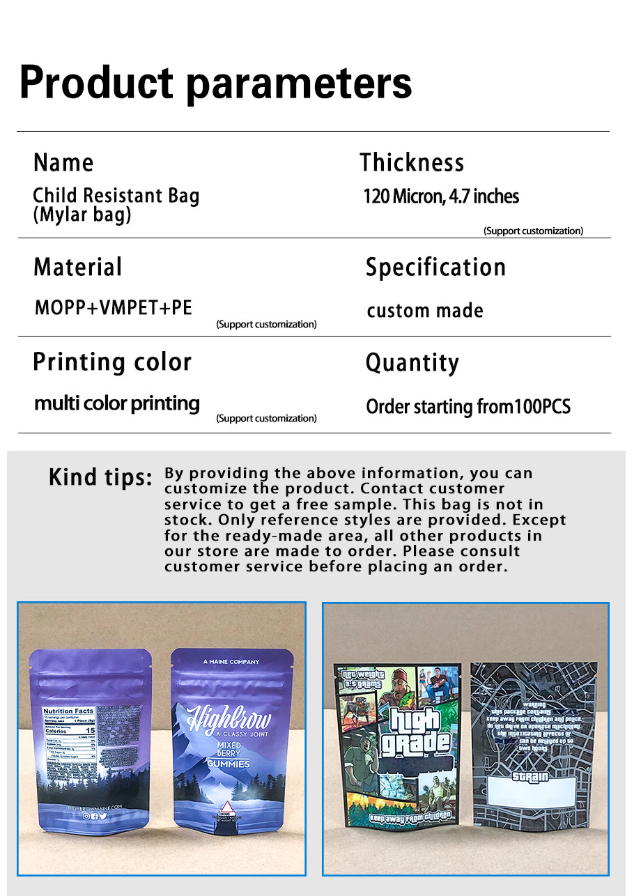 1g Small Size Black Child Resistant Bag With Self-Standing Plastic Zipper Lock