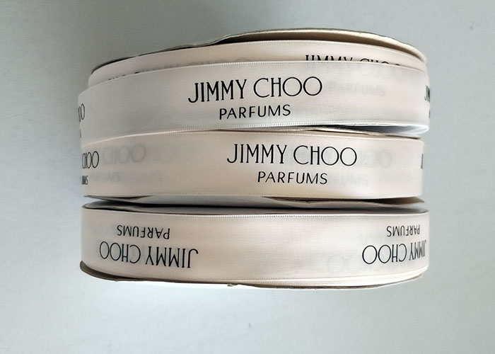 Logo Customed White Satin Ribbon Roll , Nylon Wired Satin Ribbon For Packaging