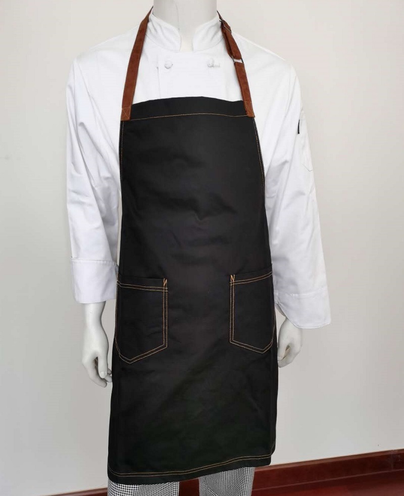 manufacture process and custom polycotton water proof apron with pocket and buckle adjustable shoulder strap