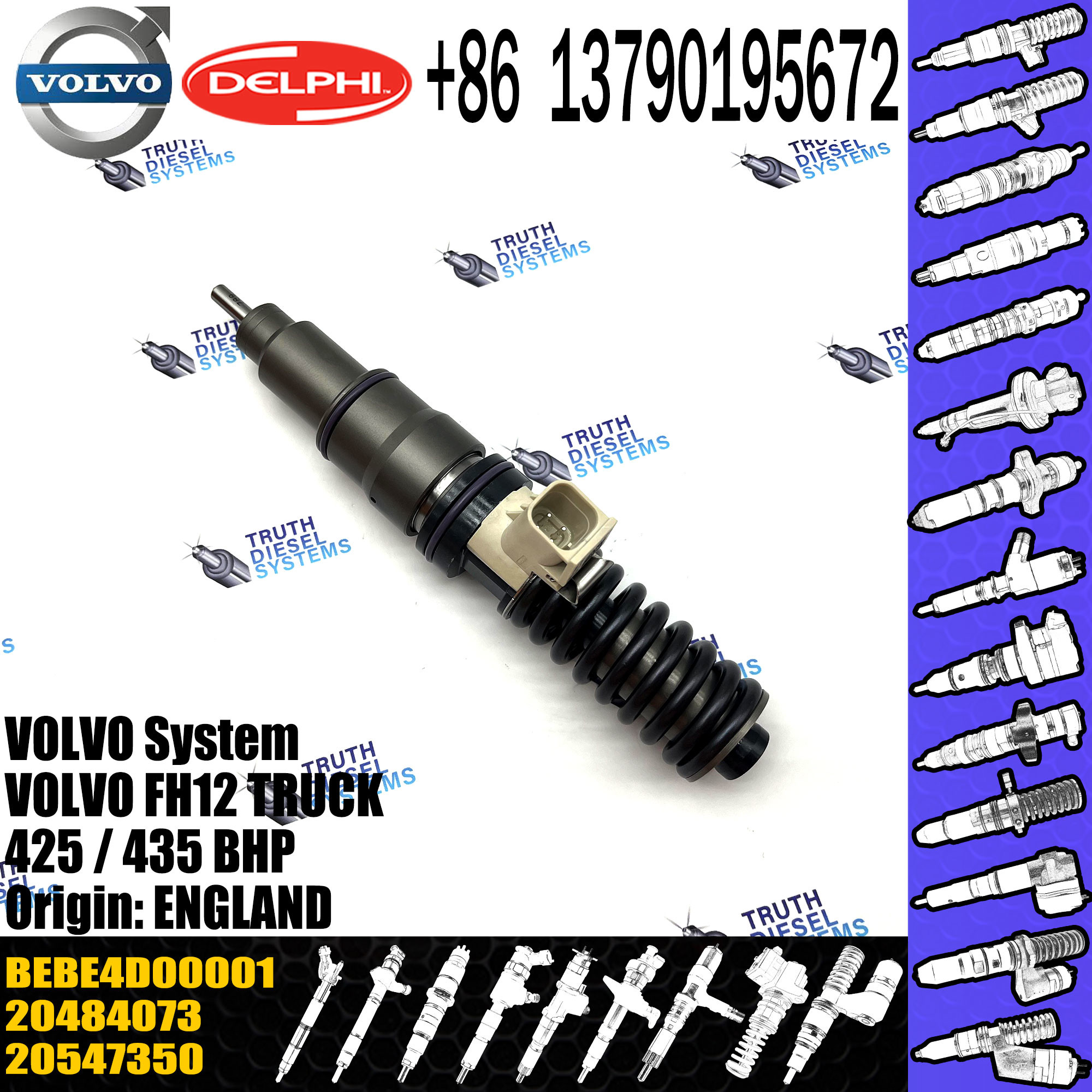 High Quality Diesel Fuel Injector 20547350 20484073 BEBE4D00001 For VOL FH12 TRUCK 425 / 435 BHP