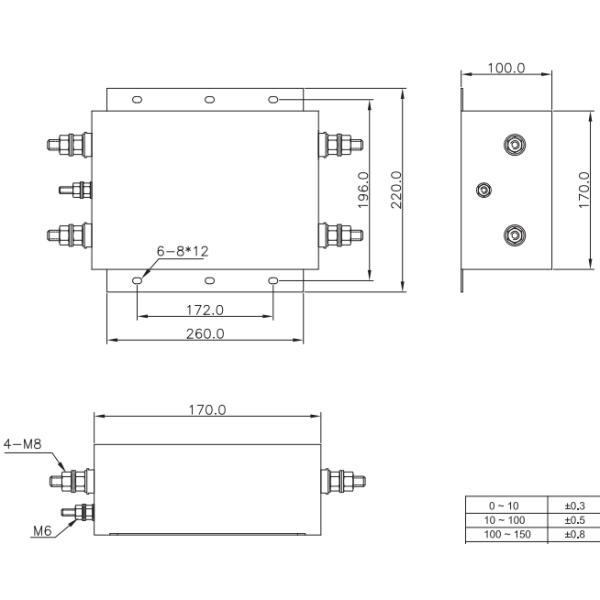 Single Phase Two Stage 250V RFI Filter 120A 200A With Block Terminal Copper Bar