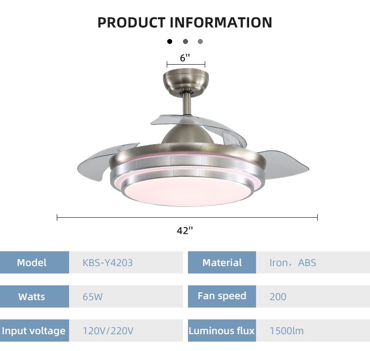 Super Bright 5000K 65W 42 Inch Flush Mount Ceiling Fan With Light retractable