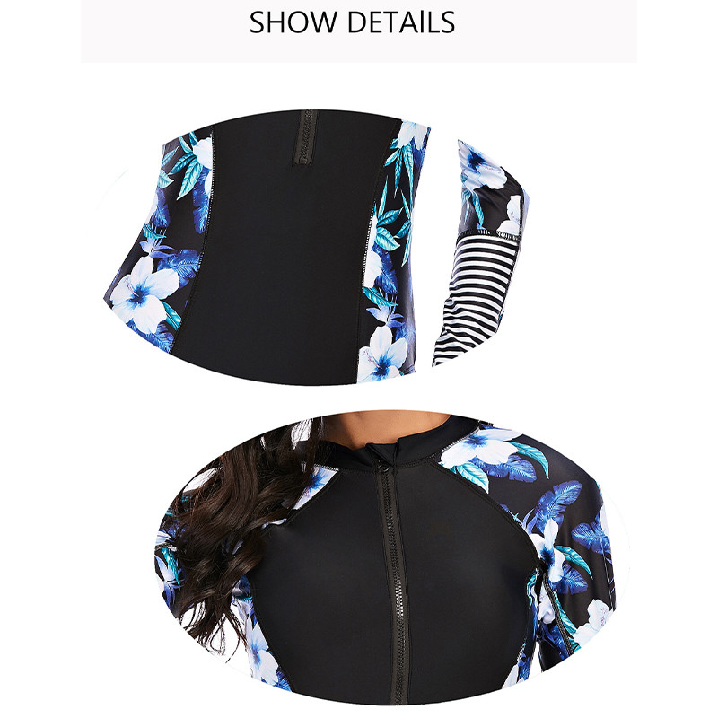 Zipper Womens Surfing Suits Polyester Long Sleeve One Piece Bathing Suit