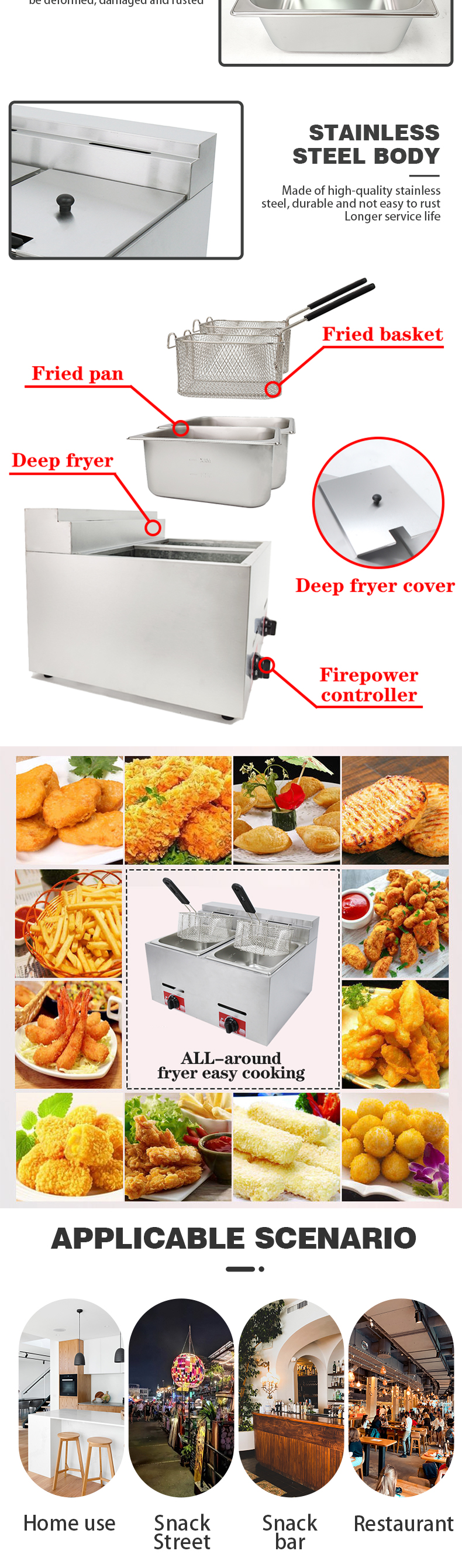 9.2KG LPG/NG Commercial Gas Deep Fryer Countertop Maquinas De Gas Ollas Freidoras