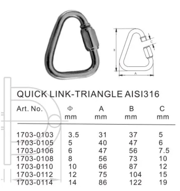 Stainless Steel Delta Triangle Quick Link Locking Connectors For SS316